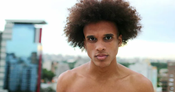 Young Handsome African American Man Posing Camera Stoic Expression — Fotografia de Stock