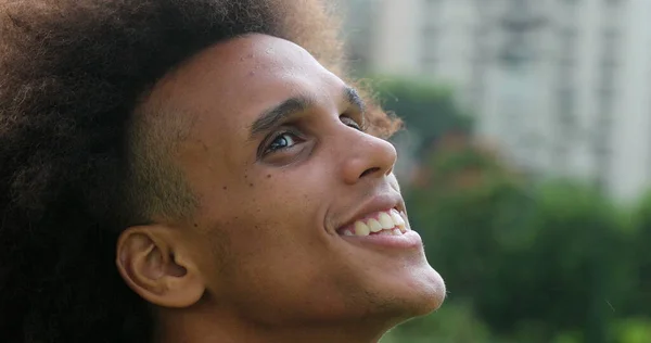 Young African Black Man Opening Eyes Looking Sky Feeling Happy — Stockfoto