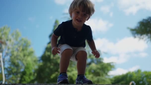 Küçük Çocuk Parkta Oynuyor Doğada Çocuk Atlaması — Stok video