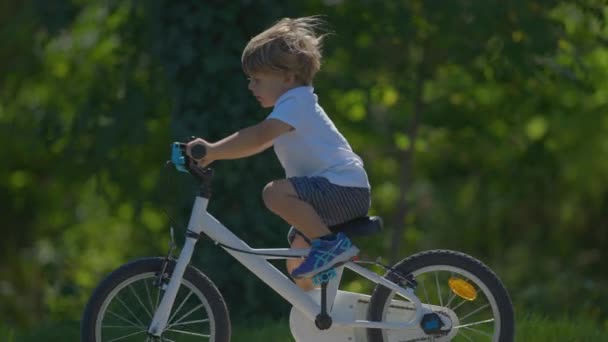 在公园外积极学习骑自行车的孩子 — 图库视频影像