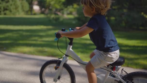 孩子们在绿色自然公园外面骑自行车 — 图库视频影像