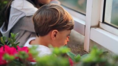 Pencereden dışarı bakan iki çocuk