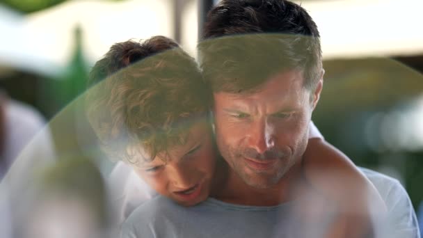 Candid Father Child Together Kid Embracing Dad — Stock Video