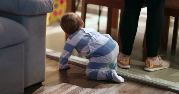 Cute Baby Learning Crawl Move Infant One Year Old Toddler — 스톡 사진