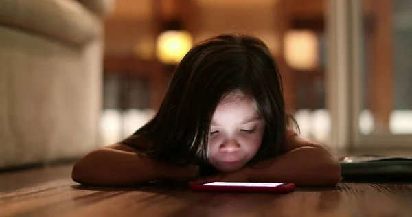 Child Watching Cellphone Screen Night Blue Light Smartphone Device Glowing — Foto de Stock