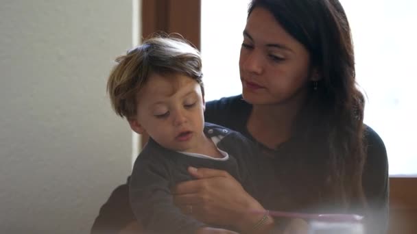 Mother Kissing Toddler Candid Parent Child Affection — Stockvideo