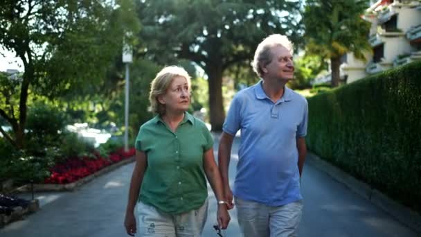 Senior Couple Walking Together Older Husband Wife Afternoon Walk — Vídeo de Stock