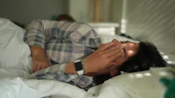 Woman Rubbing Eye Morning Waking Bed Routine — 비디오