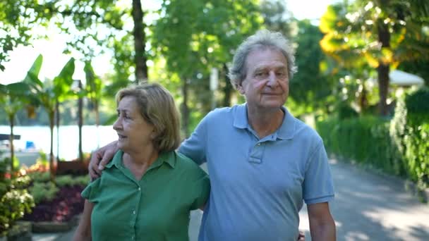 Senior Couple Walking Together Outdoors 60S Husband Wife Walk — 비디오