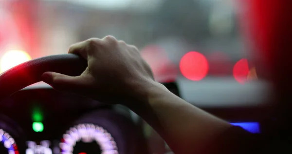 Person Driving City Holding Steering Wheel Driver Pov — Stockfoto
