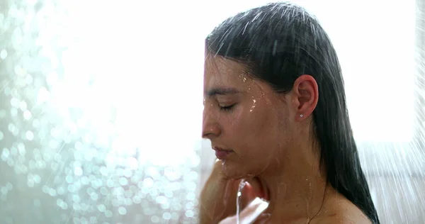 Candid Woman Shower Washing Hair Body — Stockfoto