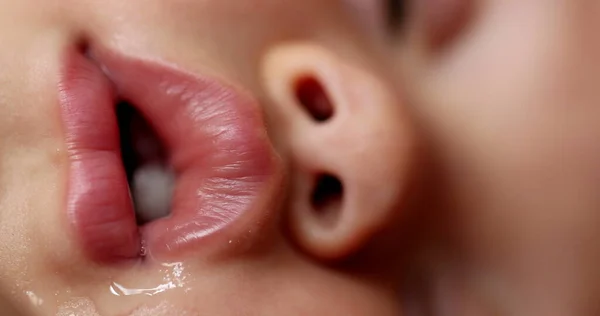 Baby Face Asleep Macro Close Sleeping Infant Lips Drooling Napping — Stock fotografie