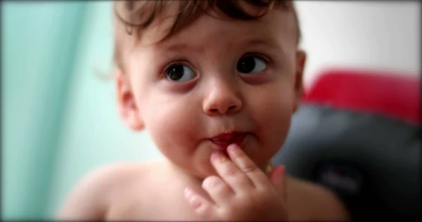 Adorable Baby Infant Child Face Highchair — Stock Photo, Image