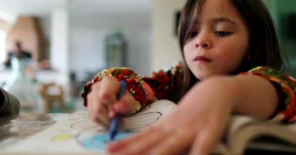 Kleines Mädchen Zeichnet Auf Papier Kind Zeichnet Mit Farbstift — Stockvideo