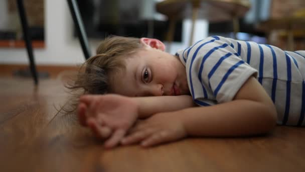 Bored Kid Child Feeling Boredom Lying Floor Home Nothing — Vídeo de Stock