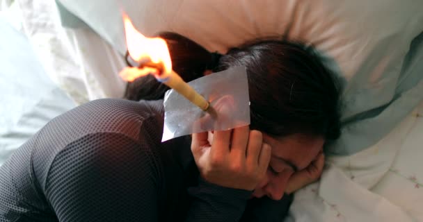Person Applying Ear Candling Remove Ear Wax — Stock Video