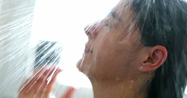 Woman Washing Hair Body Shower Person Showering Morning Routine — Photo