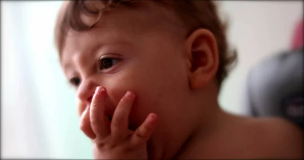 Portrait Baby Infant Boy Child Parent Feeding Adorable Toddler Face — 图库照片