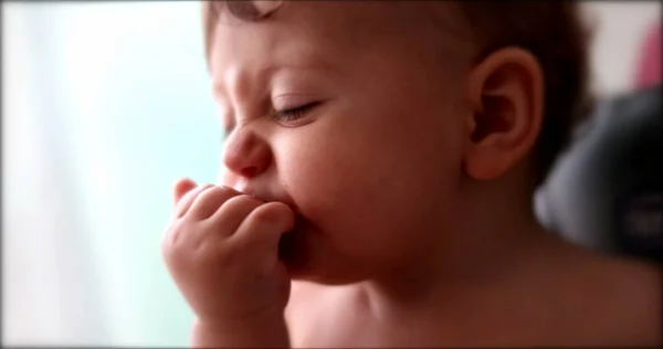 Portrait Baby Infant Boy Child Parent Feeding Adorable Toddler Face — Stock fotografie