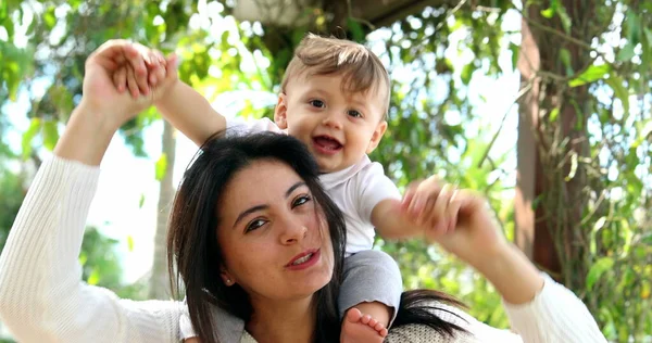 Mother Baby Affectionate Relationship Infant Boy Parent Shoulders Park — Stockfoto