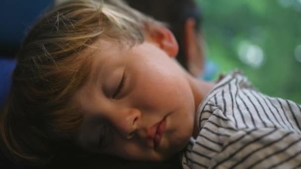 Niño Durmiendo Tren Movimiento Niño Dormido Transporte — Vídeo de stock