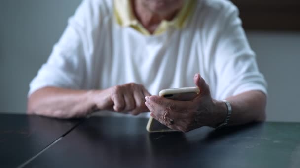 Äldre Kvinna Surfar Internet Telefon Senior Person Med Hjälp Smartphone — Stockvideo