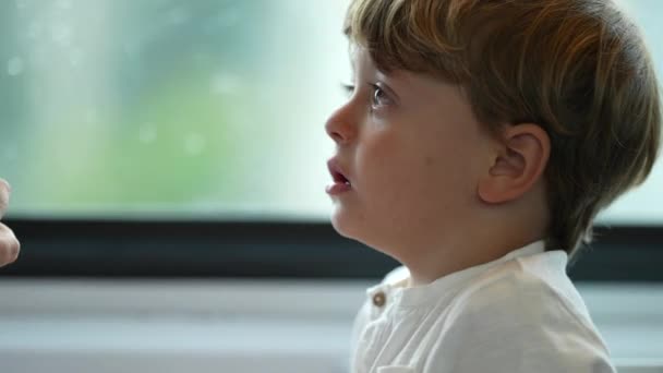 Tränenreiches Kind Hört Auf Anweisungen Der Mutter Trauriger Kleiner Junge — Stockvideo