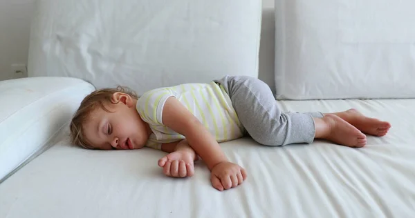 Adorable Baby Boy Asleep Home Sofa Nap Cute Toddler Dreaming — Fotografia de Stock