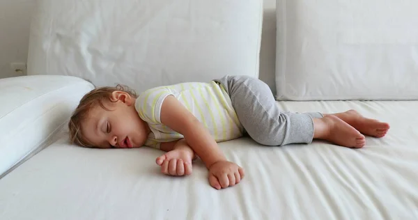 Adorable Baby Boy Asleep Home Sofa Nap Cute Toddler Dreaming — Fotografia de Stock