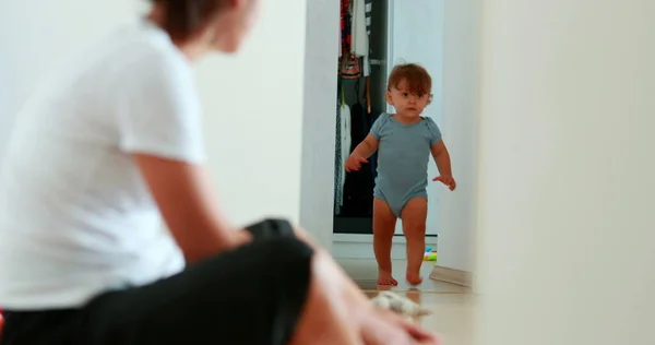 Baby Development Walking Home Indoors One Year Old Toddler Infant — 스톡 사진