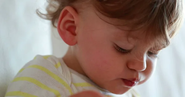 Baby Boy Face Closeup Eating One Year Old Infant Child — Stock fotografie