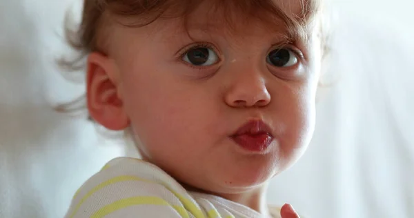 Baby Boy Face Closeup Eating One Year Old Infant Child —  Fotos de Stock