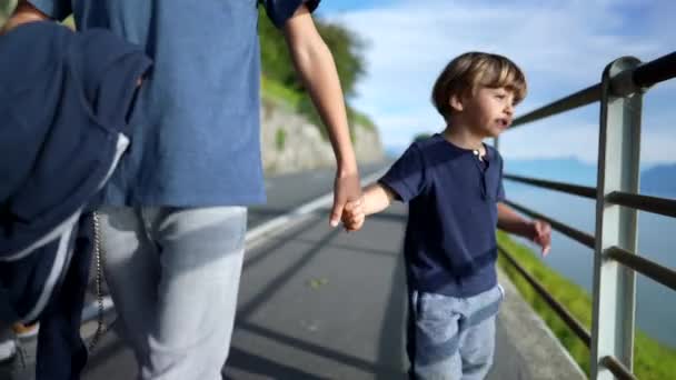 Tow Children Holding Hands Brother Holding Little Sibling Hand — ストック動画