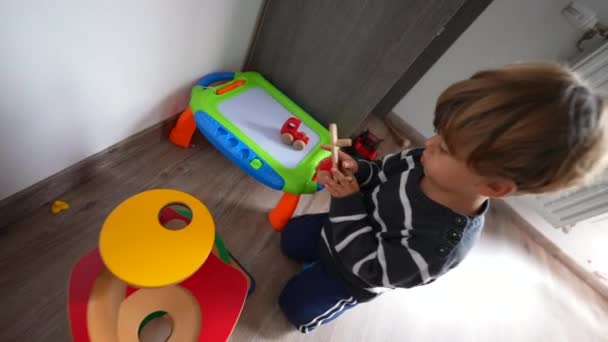 Child Development Playing Toys Room Himself — Vídeo de Stock