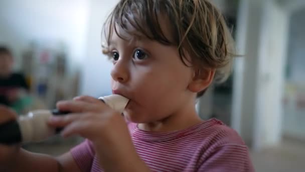 Barnet Leker Flöjt Barn Spelar Musikinstrument — Stockvideo