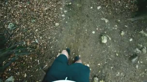 Aktive Person Perspektive Gehen Außerhalb Sicht Der Schuhe Trekking — Stockvideo