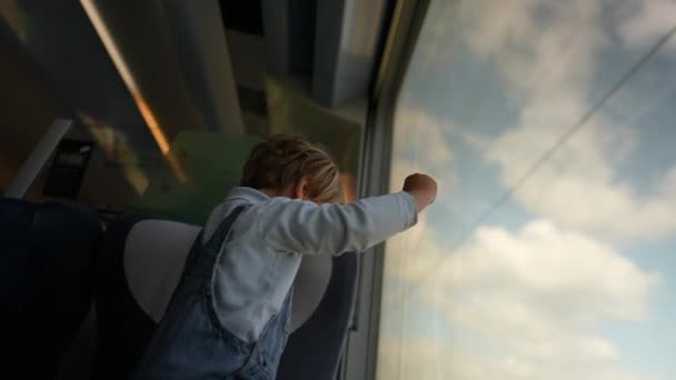 Παιδί Που Ταξιδεύει Τρένο Ταξίδι Διακοπών — Αρχείο Βίντεο