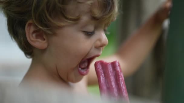 Petit Enfant Manger Crème Glacée Pendant Chaude Journée Été — Video