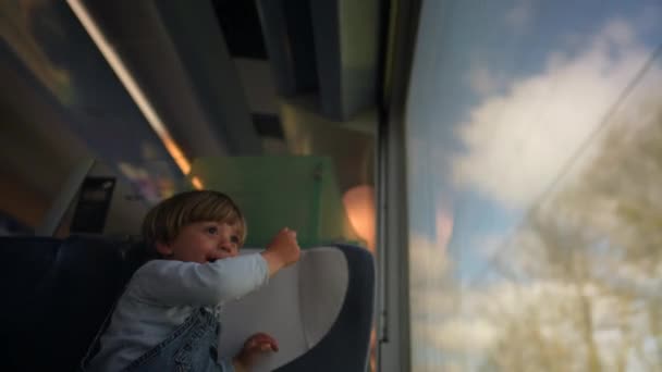 Bebê Criança Viajando Trem Olhando Para Janela Criança Viagem Viagem — Vídeo de Stock