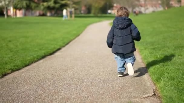 Παιδί Μικρό Παιδί Τρέχει Έξω Στο Πάρκο Μονοπάτι — Αρχείο Βίντεο