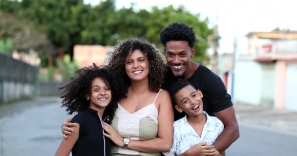 Happy African Family Portrait Standing Photo Cheerful Black Parents Children — Video