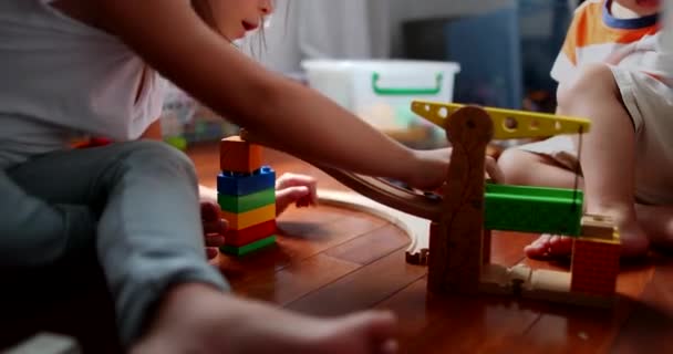 Children Playing Toys Little Sister Toddler — Stock Video