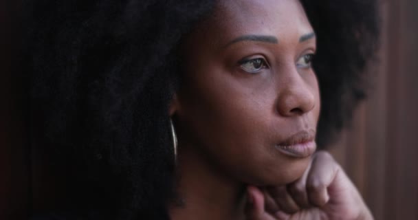 Preoccupied African Woman Pensive Stressed Black Person Feeling Anxiety — Stock Video