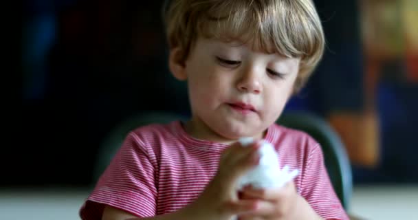 Bébé Tout Petit Essuyant Les Mains Avec Une Serviette Nettoyage — Video
