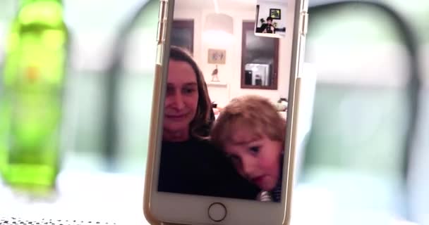 Pessoa Dispositivo Smartphone Vídeo Conferência Familiar Comunicação Longa Distância — Vídeo de Stock