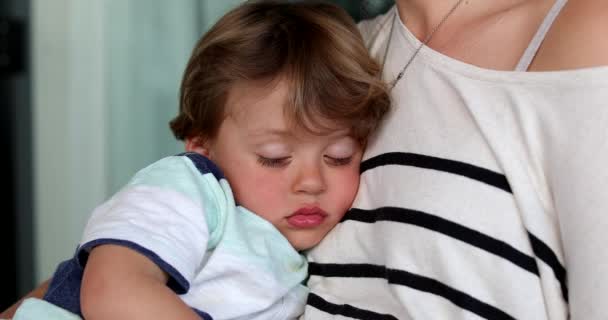 Małe Dziecko Zasypiające Kolanach Matki Dziecko Śpi — Wideo stockowe
