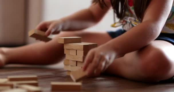 Barn Leker Med Trä Byggstenar — Stockvideo