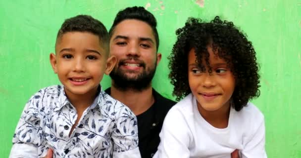 Happy Hispanic People South American Latin Father Children — Stock Video
