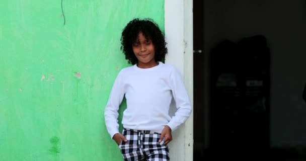 Glad Brasiliansk Liten Flicka Porträtt Närbild Latinamerikansk Afrikansk Härstamning Barn — Stockvideo