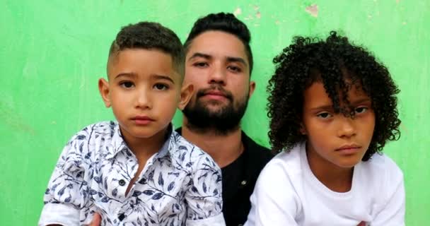 Hispanic Father Kids Brazilian People Serious Expression South American Latin — Stock Video